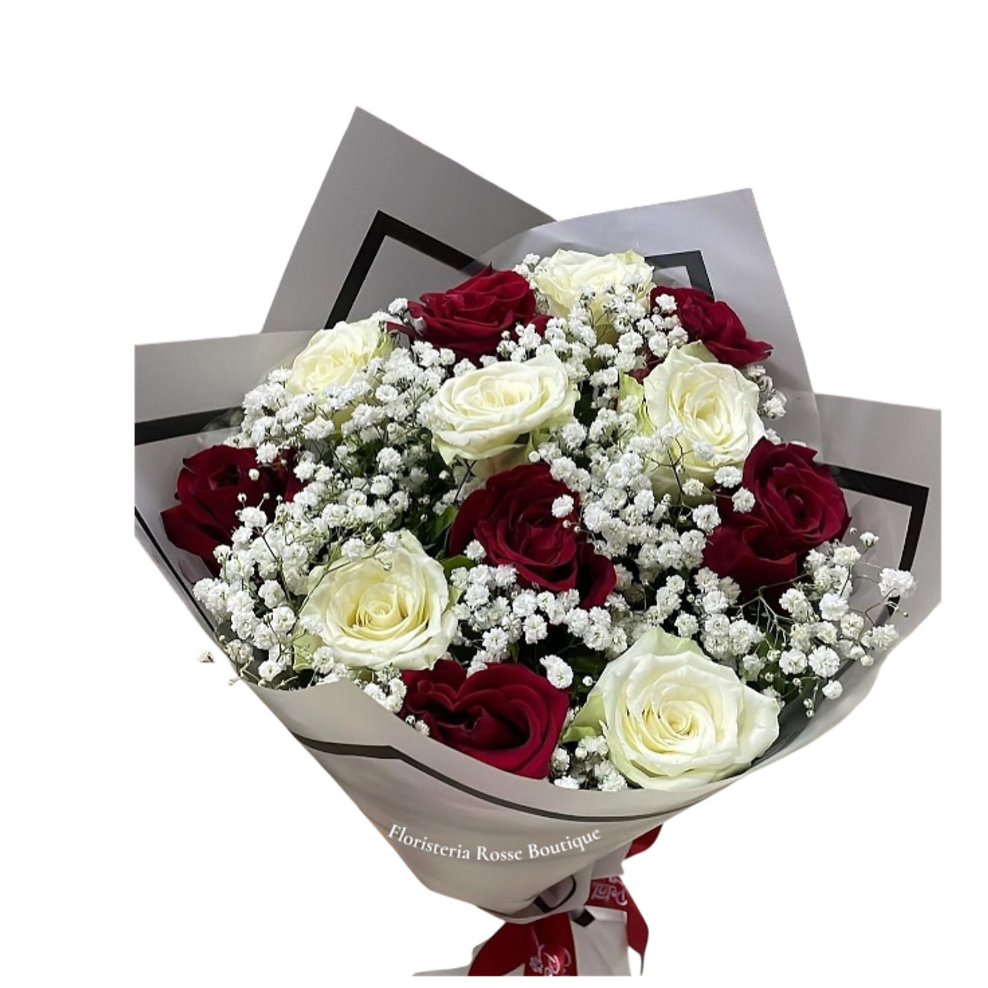 Bouquet De 12 Rosas Rojas Y Blancas 1