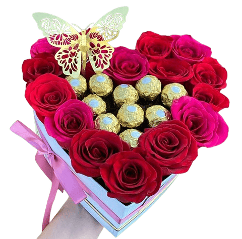 Caja De 15 Rosas Rojas Con 10 Chocolates