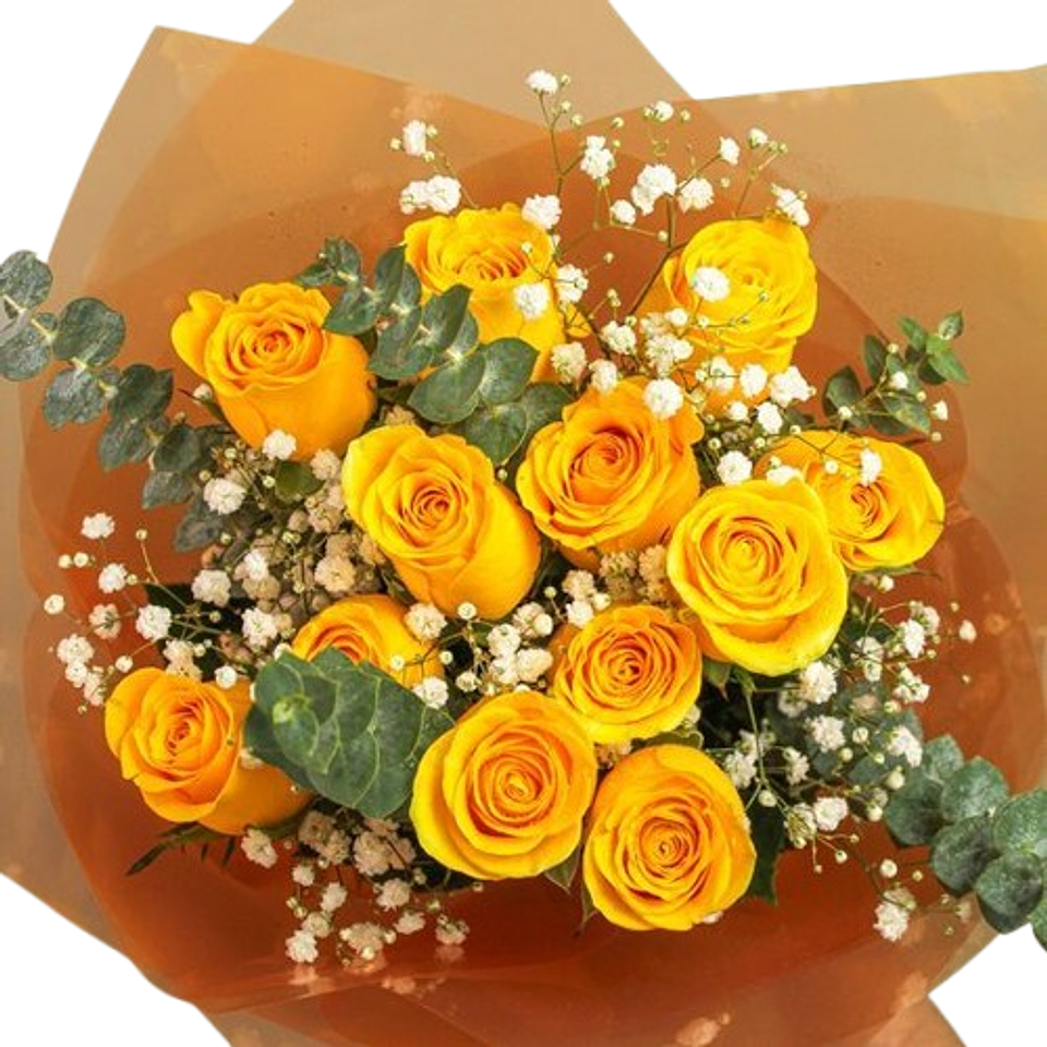 Bouquet De 12 Rosas Amarillas Con Follaje 1
