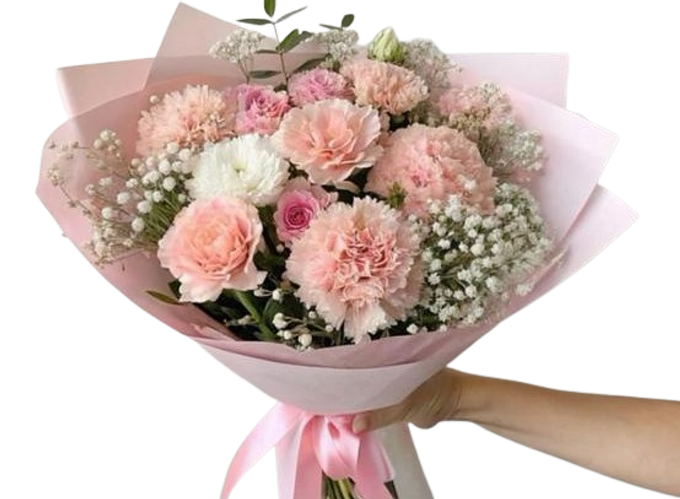 Bouquet De Rosas Rosadas Y Claveles 1