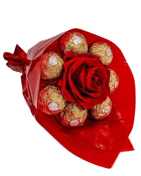 Solitario De Rosa Roja Con 6 Chocolates
