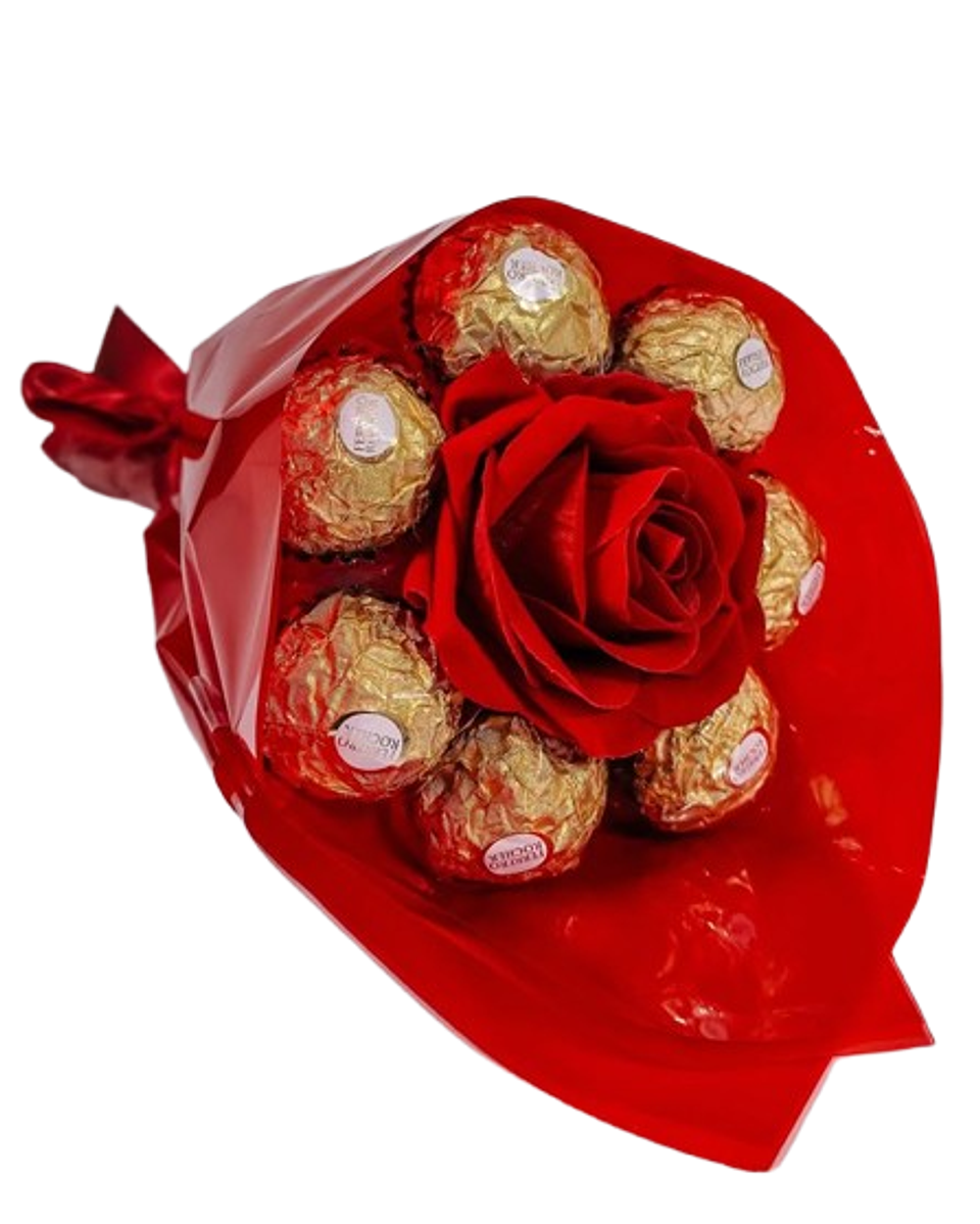 Solitario De Rosa Roja Con 6 Chocolates 1