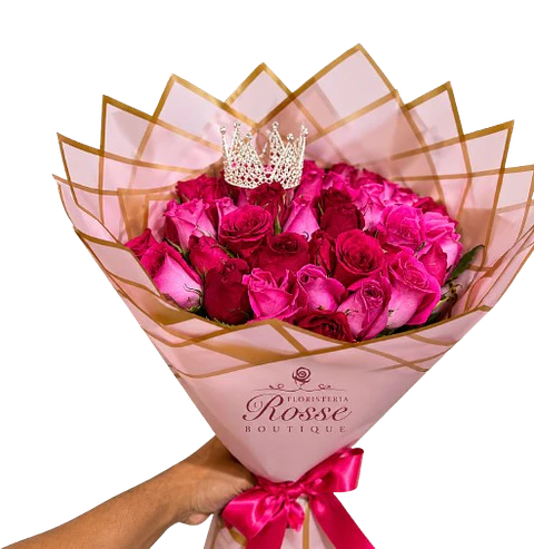 Bouquet de 30 Rosas Entre Fucsias y Rojas