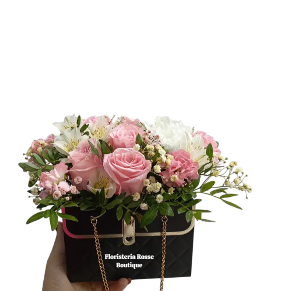 Cartera de Rosas Rosadas, Claveles y Astromelias 1