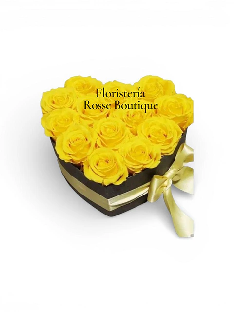 Caja Negra de Corazón con 12 Rosas Amarillas