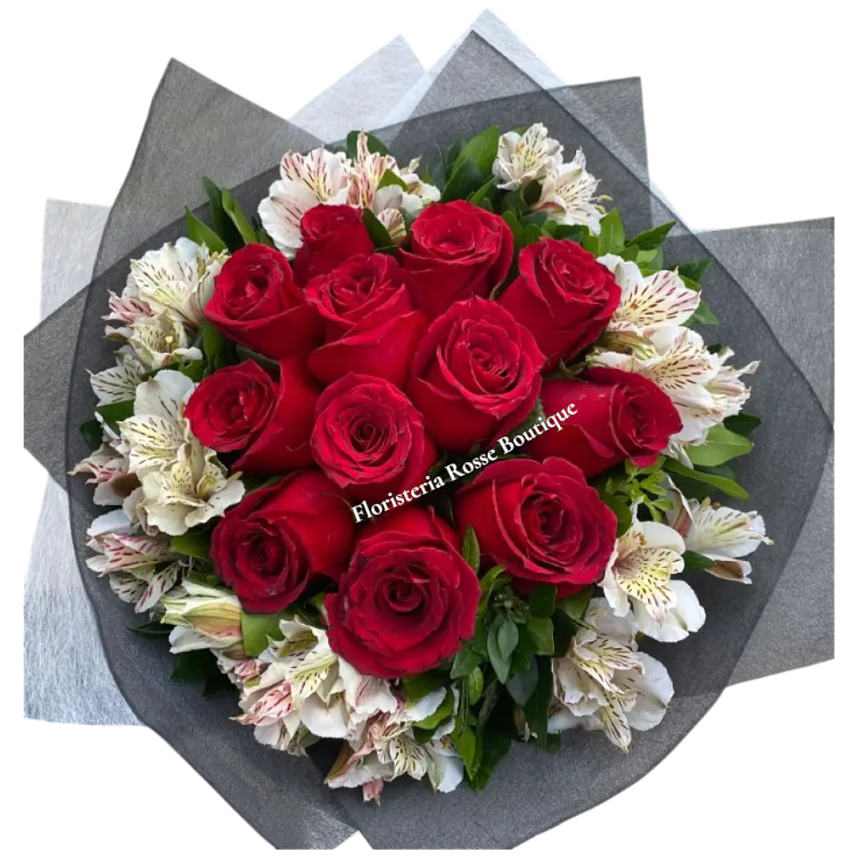 Bouquet de 12 Rosas Rojas y Astromelia 1