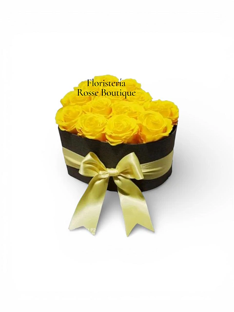 Caja Negra de Corazón con 12 Rosas Amarillas