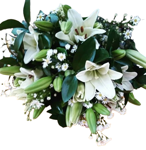 Bouquet de 5 Lirios Blancos y Follajes