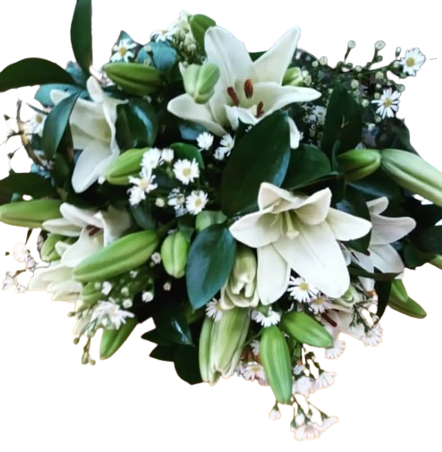 Bouquet de 5 Lirios Blancos y Follajes 1