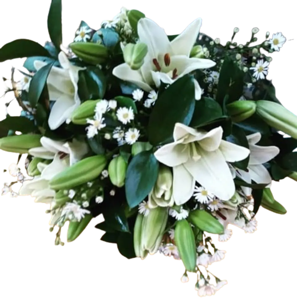 Bouquet de 5 Lirios Blancos y Follajes 1
