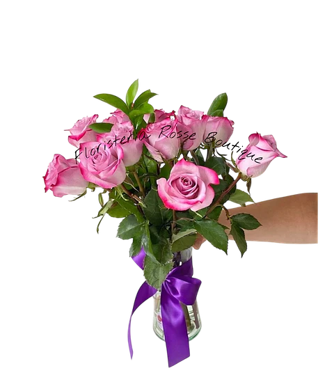 Jarrón de 12 Rosas Moradas