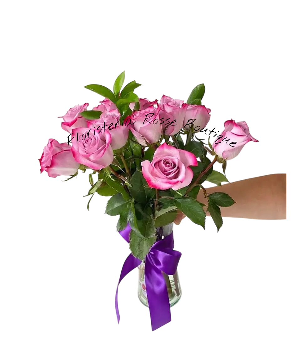 Jarrón de 12 Rosas Moradas 1