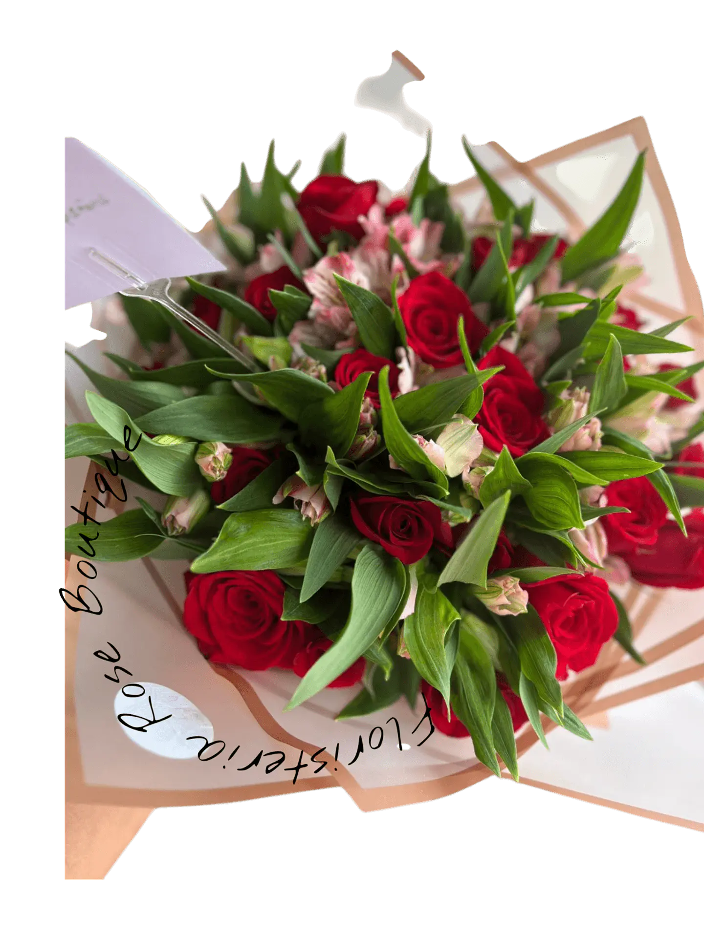 Bouquet de 12 Rosas Rojas con Astromelia Rosada 1
