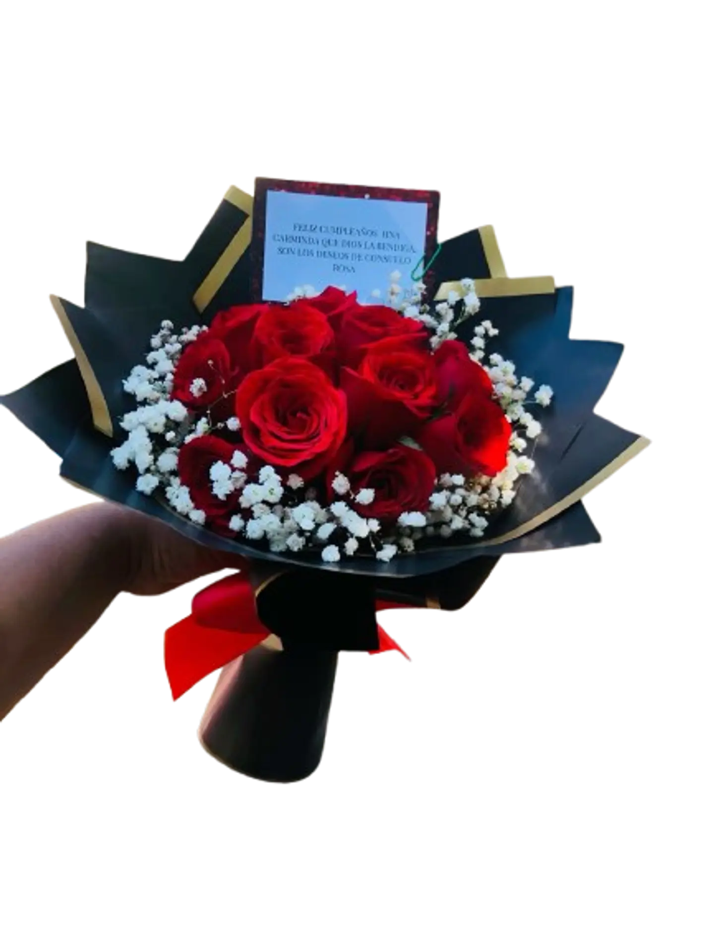 Bouquet de 12 Rosas Rojas en Papel Coreano Negro 1