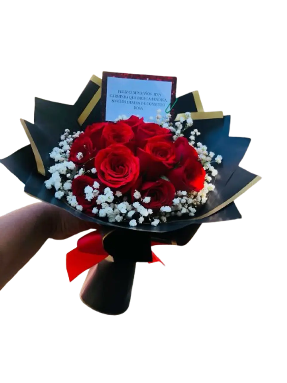 Bouquet de 12 Rosas Rojas en Papel Coreano Negro 1