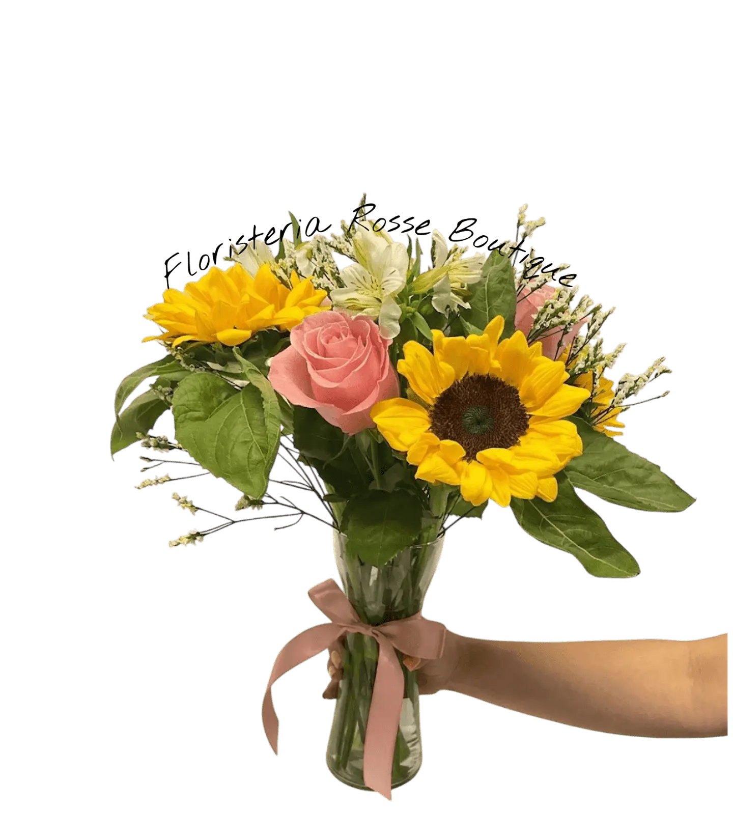 Jarrón de Girasoles Rosas Astromelias 1