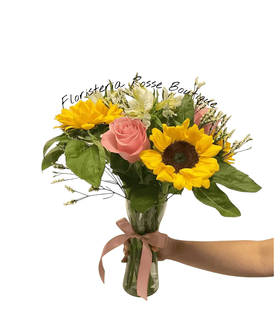 Jarrón de Girasoles Rosas Astromelias 1
