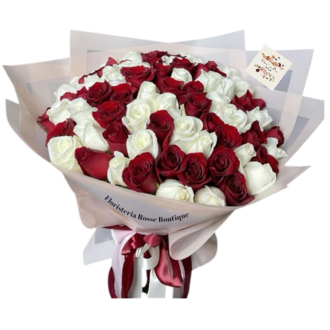 Bouquet de 50 Rosas Entre Roja y Blanca