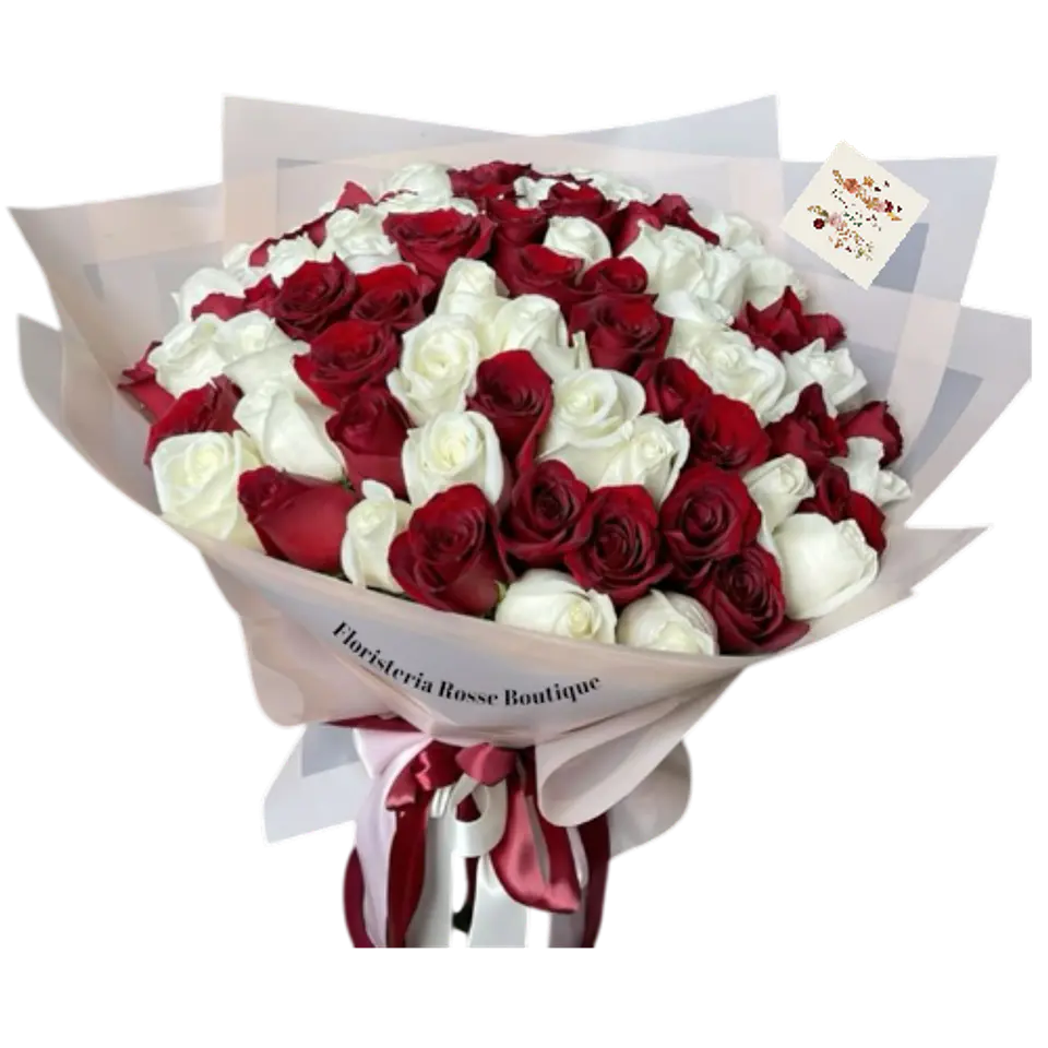 Bouquet de 50 Rosas Entre Roja y Blanca 1