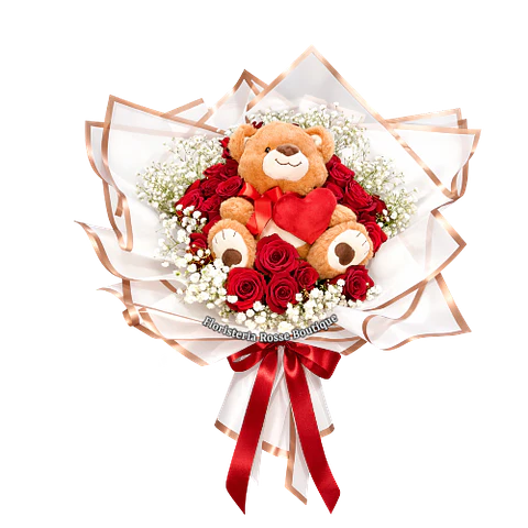 Bouquet de 40 Rosas con Peluche Central Abrazo Eterno
