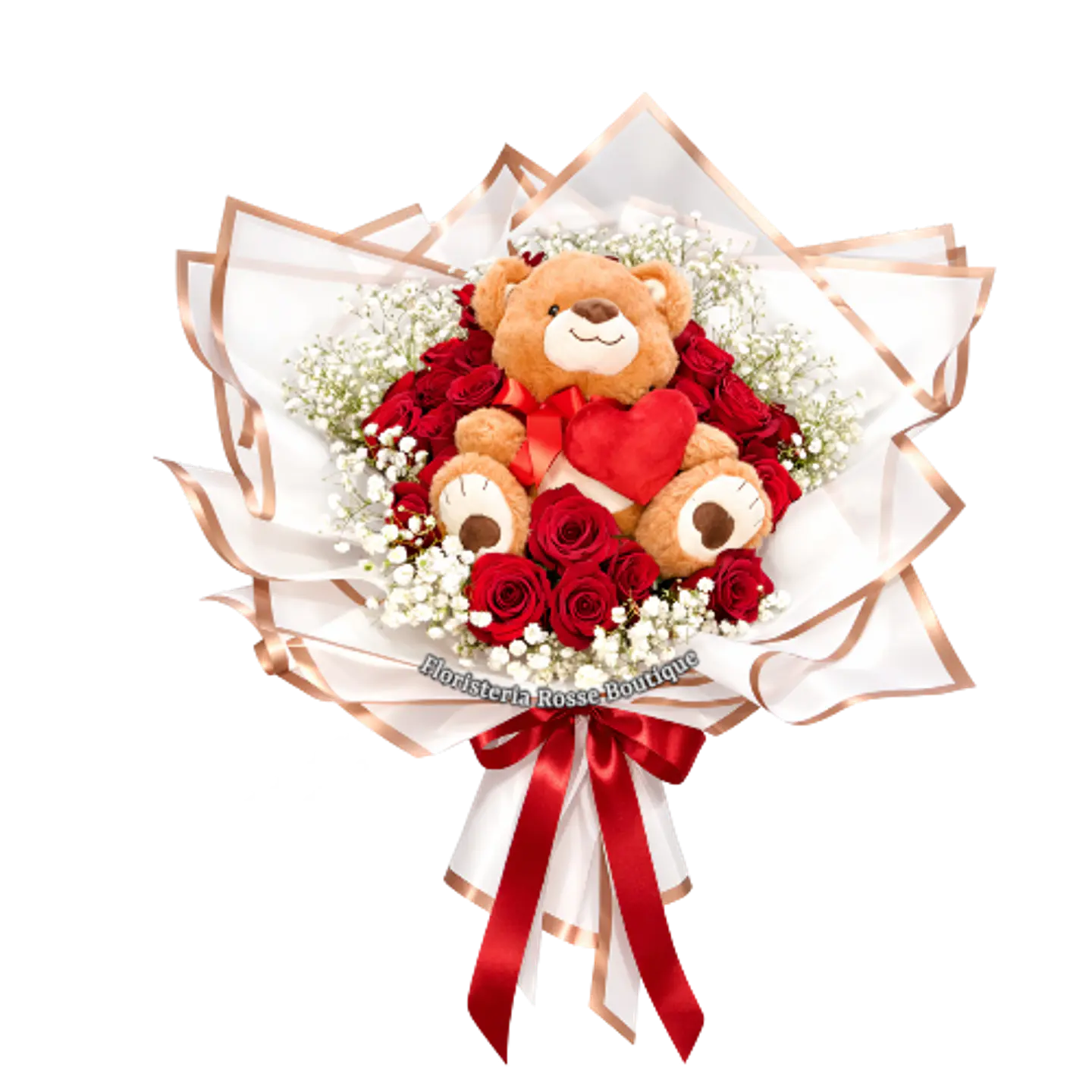 Bouquet de 40 Rosas con Peluche Central Abrazo Eterno 1