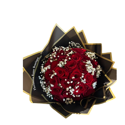 Bouquet de 40 Rosas Rojas en Papel Coreano Negro