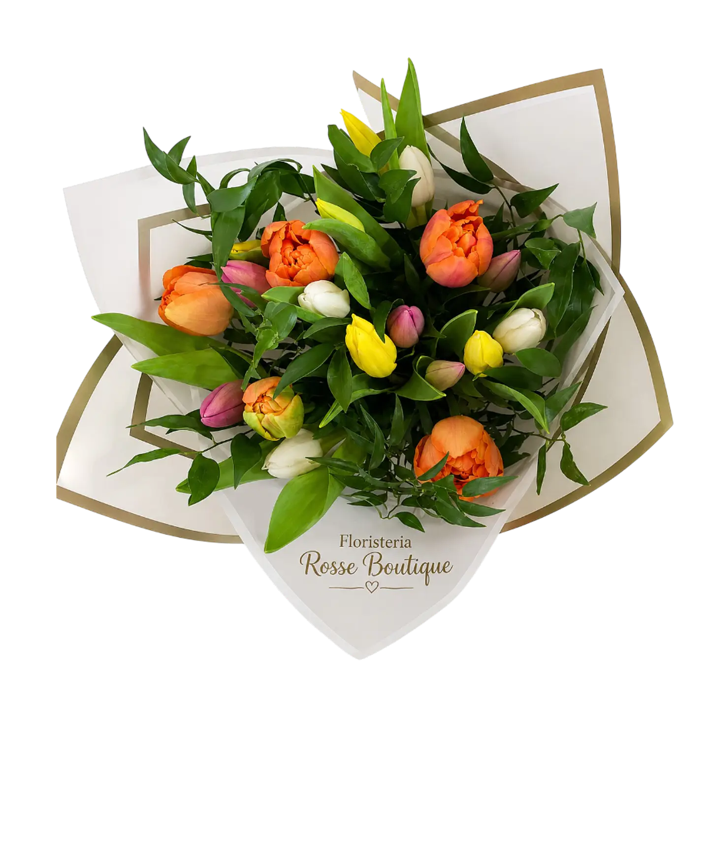 Bouquet de 10 Tulipanes con Follajes 1
