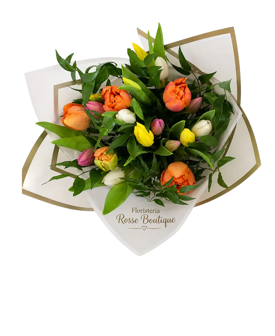 Bouquet de 10 Tulipanes con Follajes 1