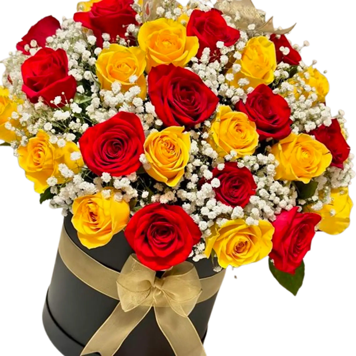Caja de 30 Rosas Amarillas y Rojas 1