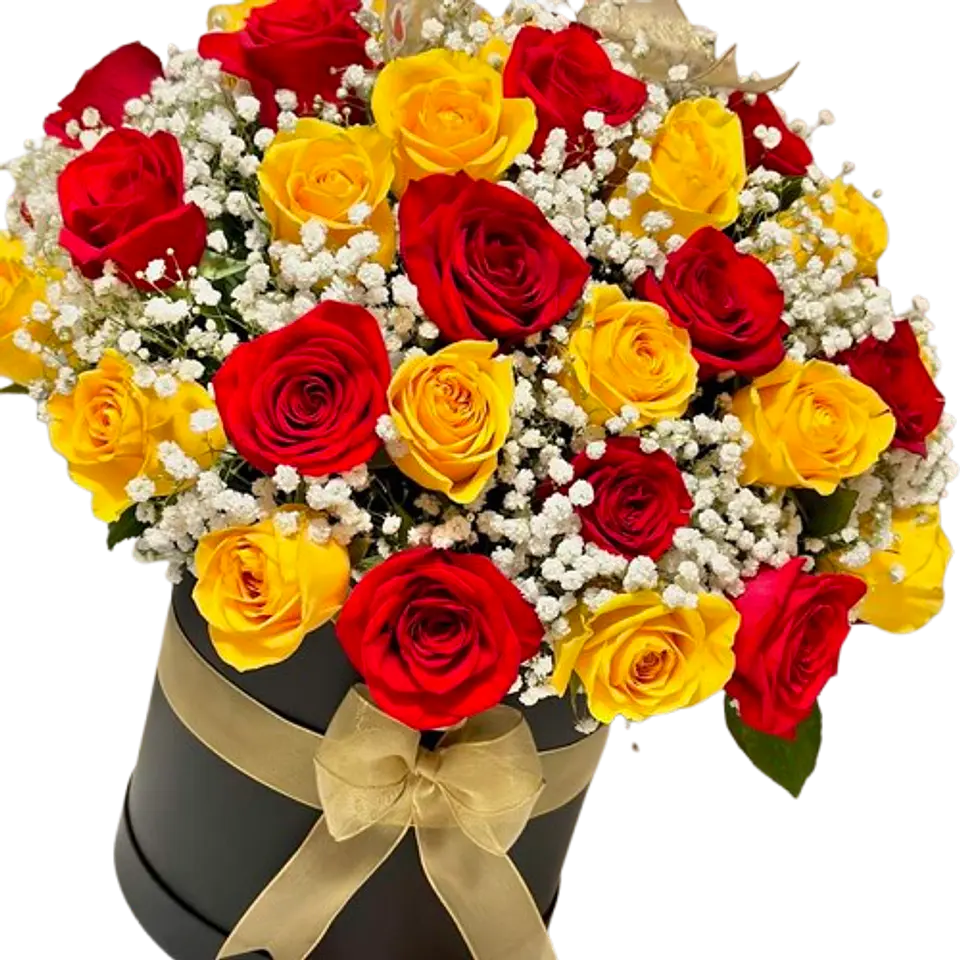 Caja de 30 Rosas Amarillas y Rojas 1
