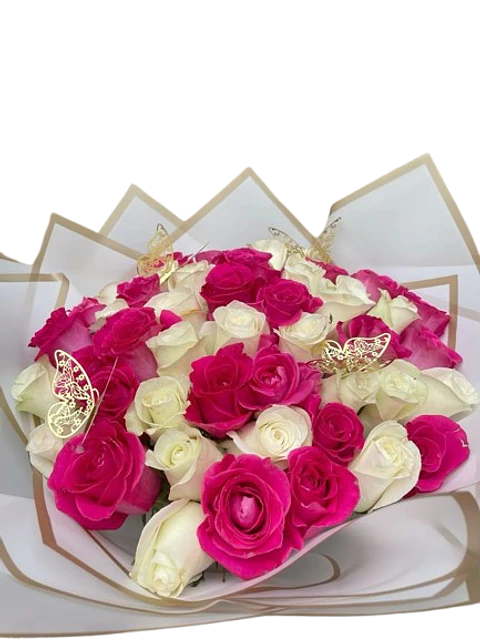 Bouquet de 36 Rosas Fucsias y Balncas