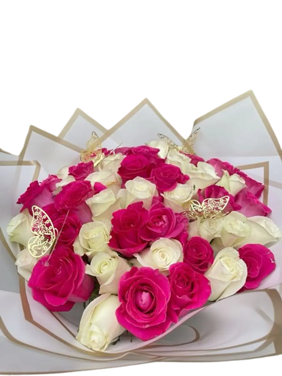Bouquet de 36 Rosas Fucsias y Balncas 1