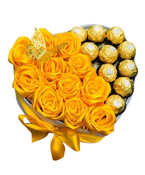Caja de Rosas Amarillas con Chocolates