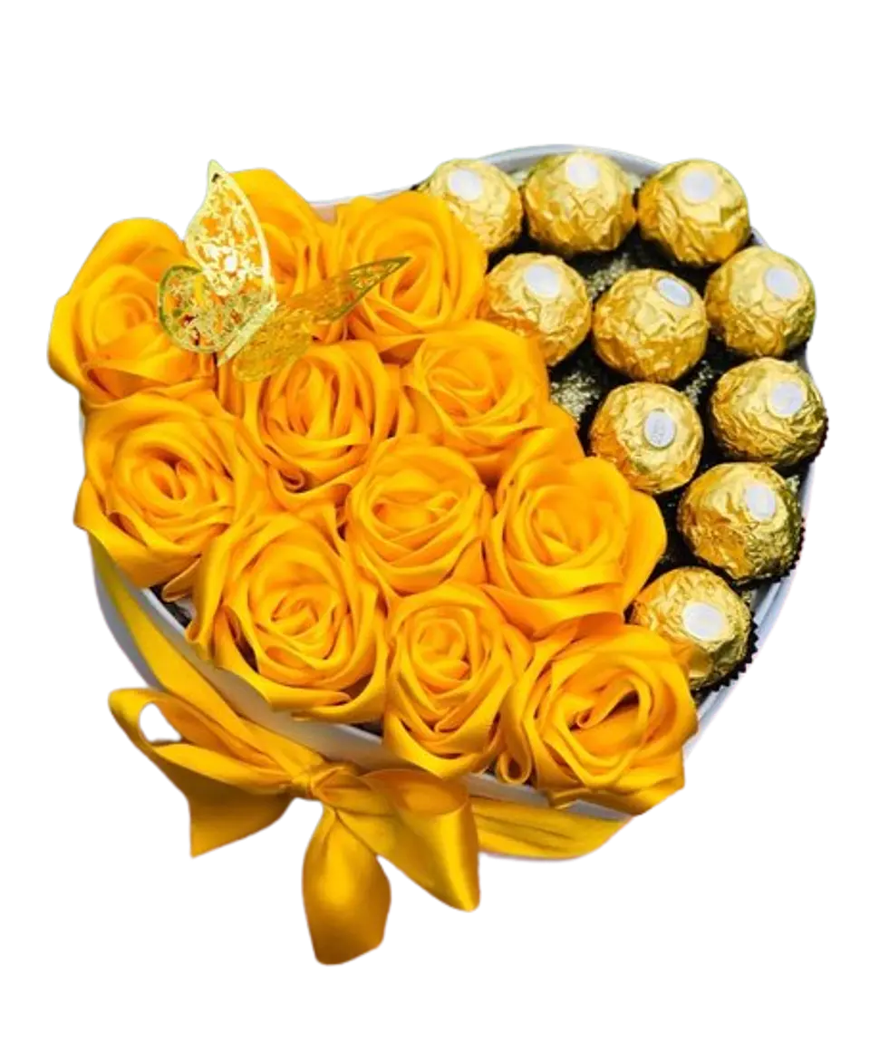 Caja de Rosas Amarillas con Chocolates 1
