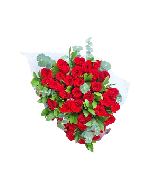 Bouquet de 30 Rosas Rojas con Eucalipto