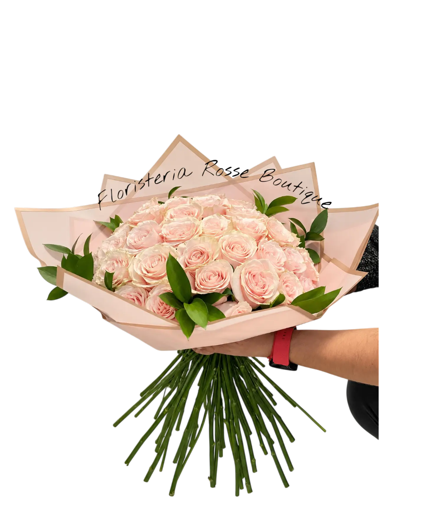 Bouquet de 50 Rosas Rosadas con Rusco 1