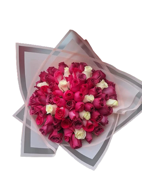 Bouquet de 60 Rosas Rosada, Fucsia, Morada y Blanca