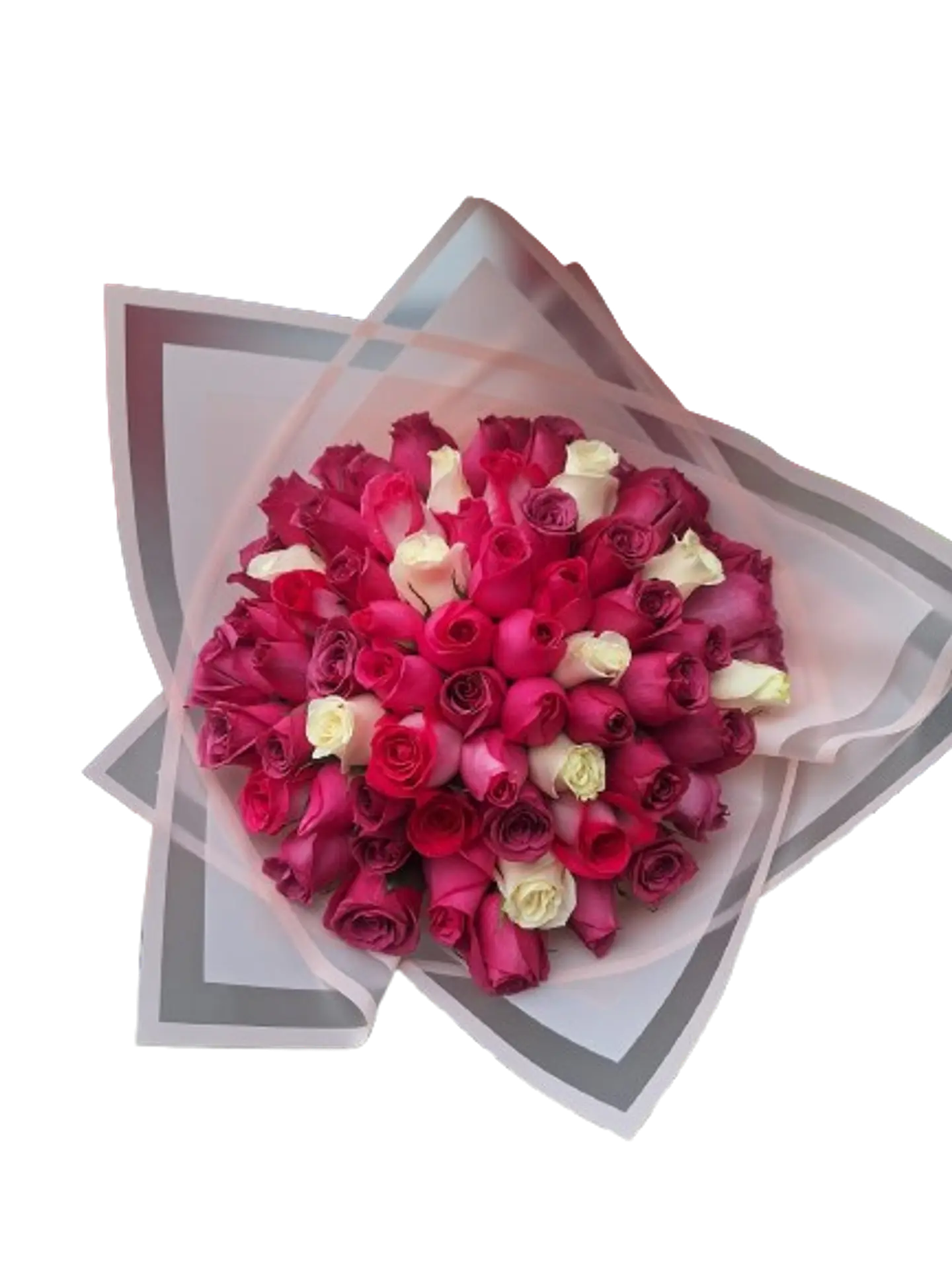 Bouquet de 60 Rosas Rosada, Fucsia, Morada y Blanca 1