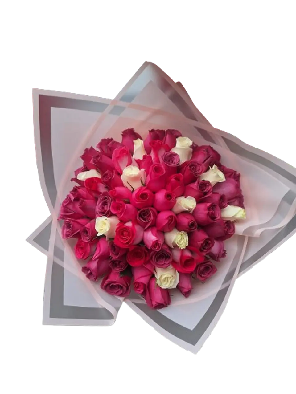 Bouquet de 60 Rosas Rosada, Fucsia, Morada y Blanca 1