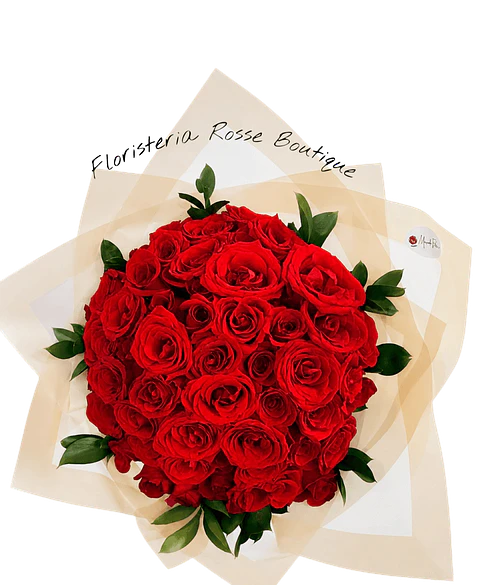 Bouquet de 50 Rosas Rojas con Rusco