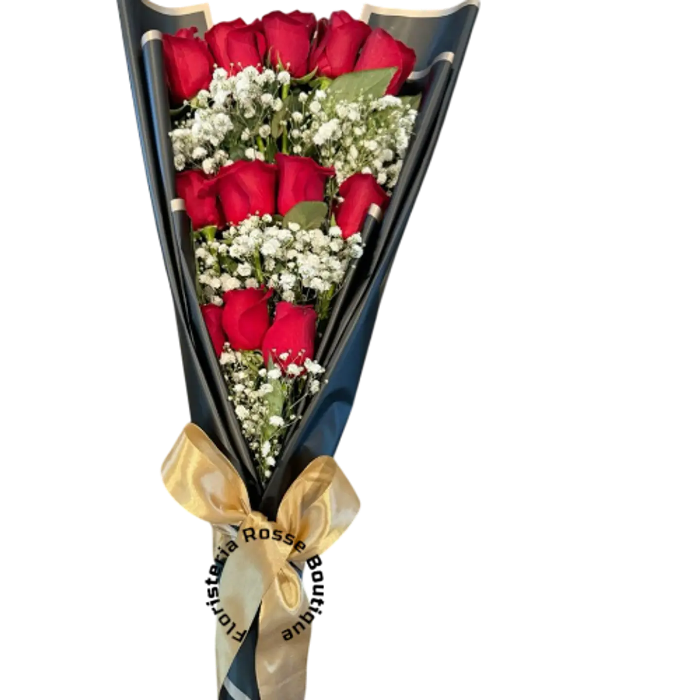 Bouquet de 12 Rosas Rojas en Cascada Papel Coreano Negro 1