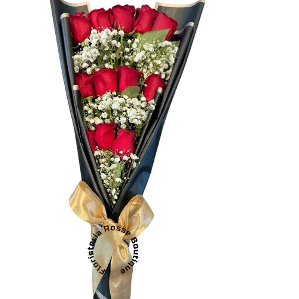 Bouquet de 12 Rosas Rojas en Cascada Papel Coreano Negro 1