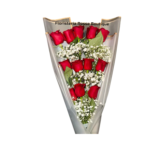 Bouquet de 12 Rosas Rojas en Cascada Coreano Blanco