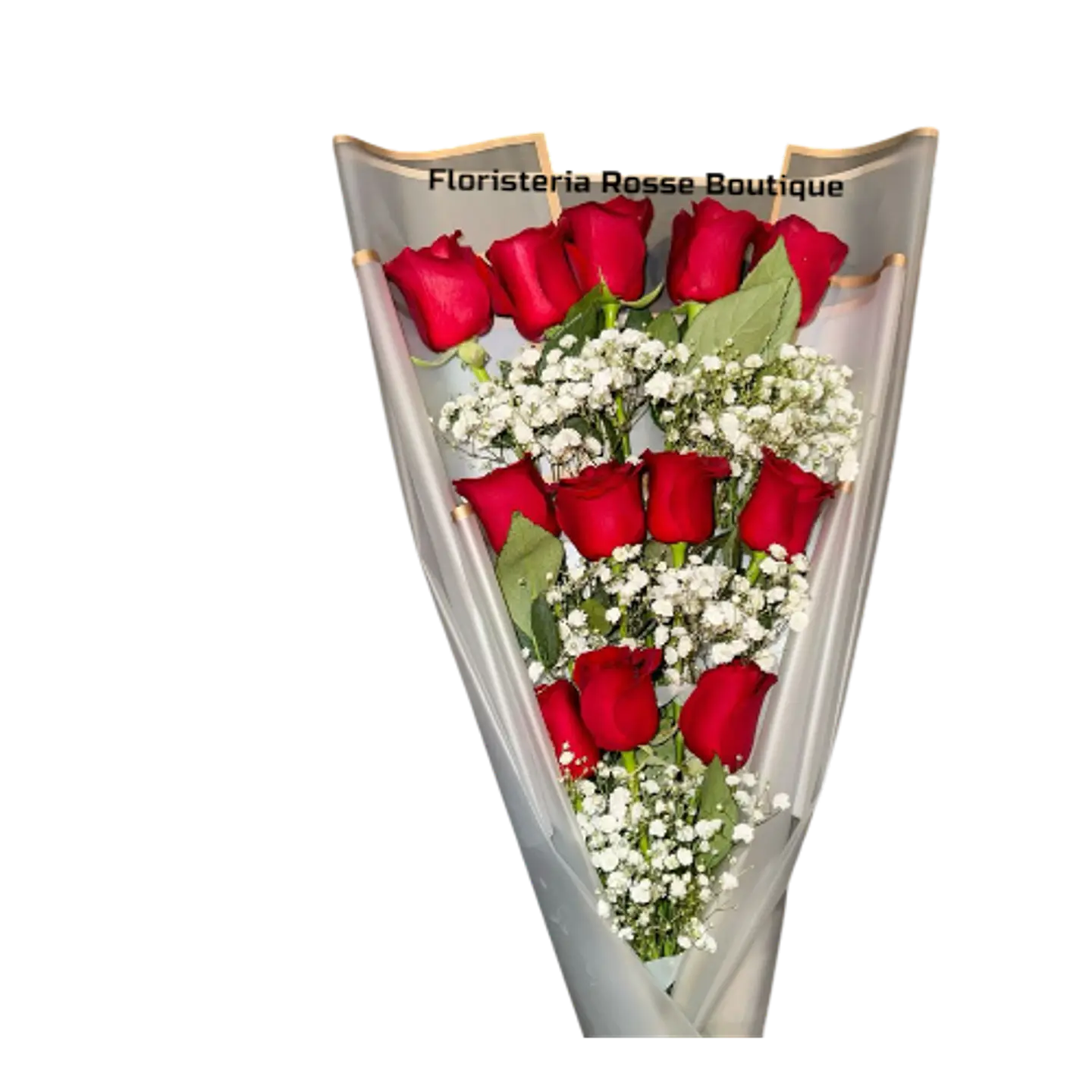 Bouquet de 12 Rosas Rojas en Cascada Coreano Blanco 1