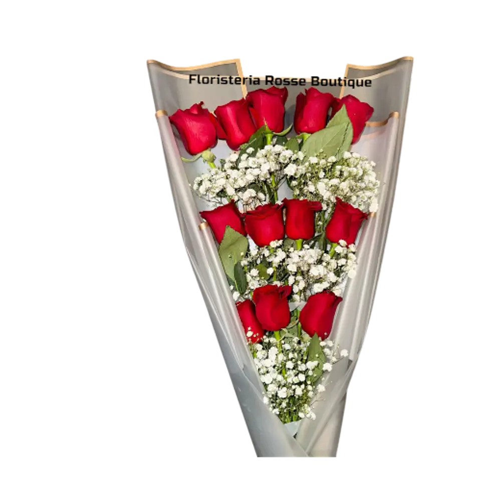 Bouquet de 12 Rosas Rojas en Cascada Coreano Blanco 1