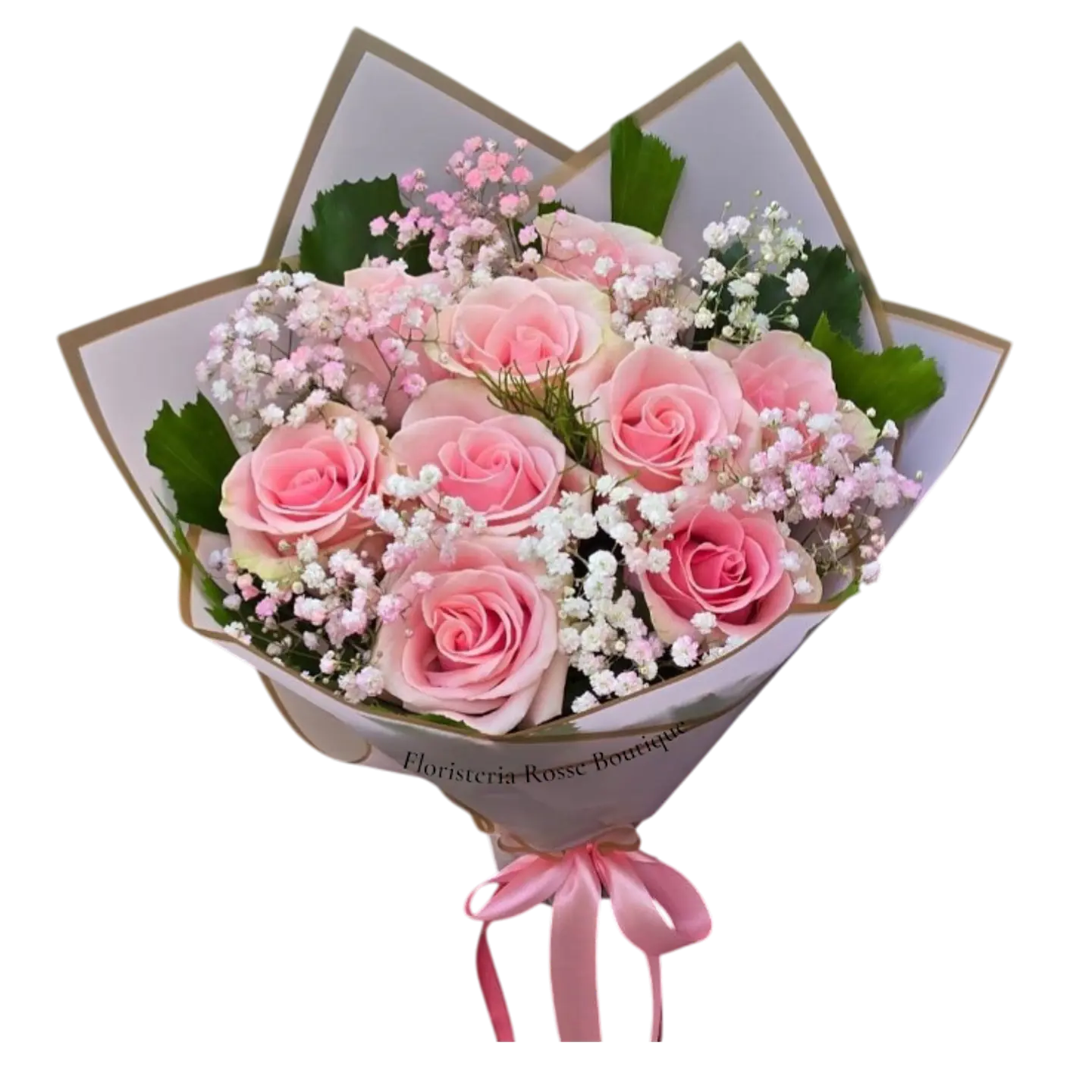 Bouquet de 12 Rosas Rosadas con Gypsophila 1