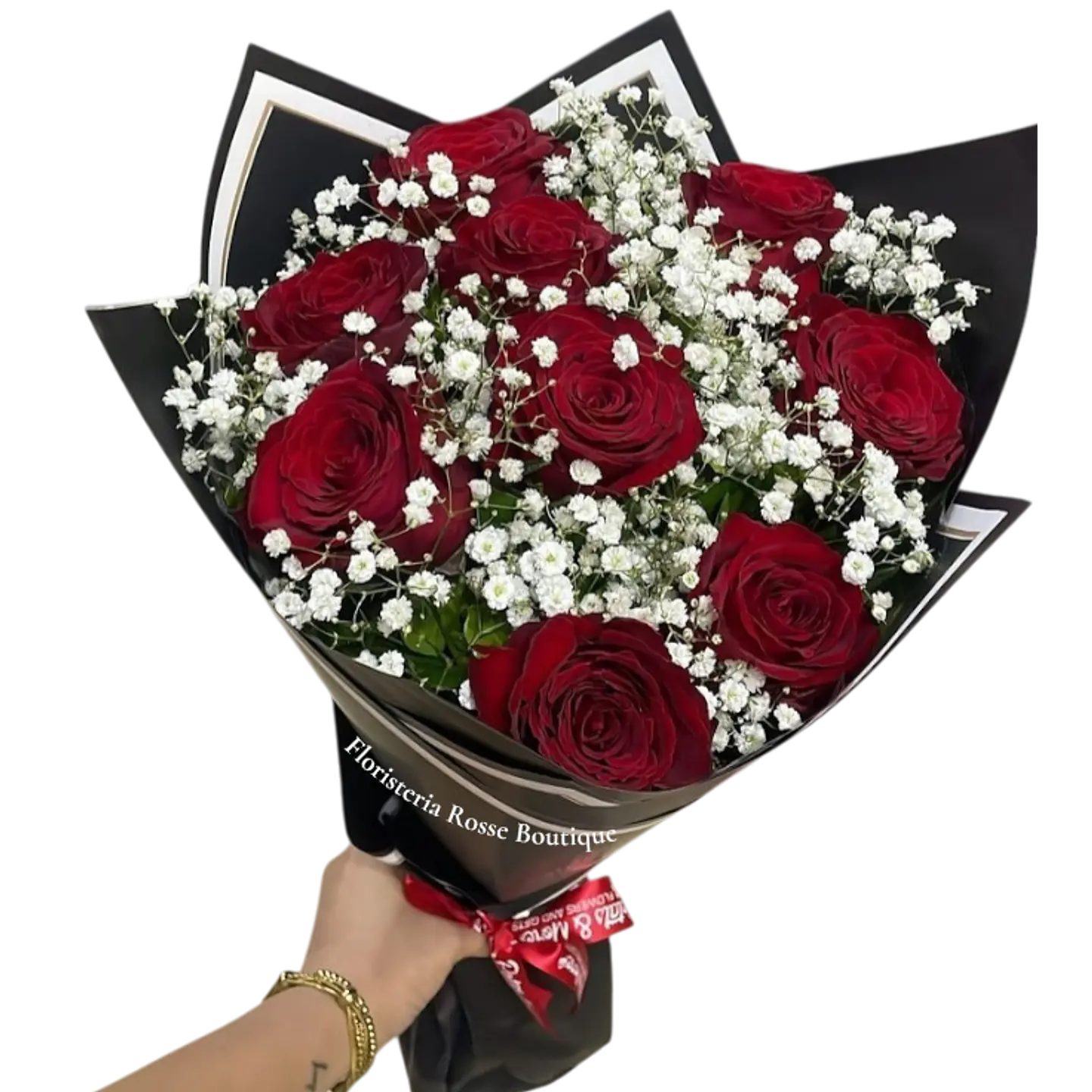 Bouquet de 12 Rosas Rojas con Gypsophila 1
