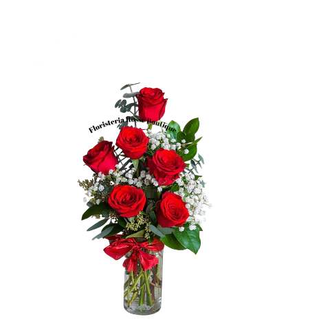 Jarrón de 6 Rosas Rojas