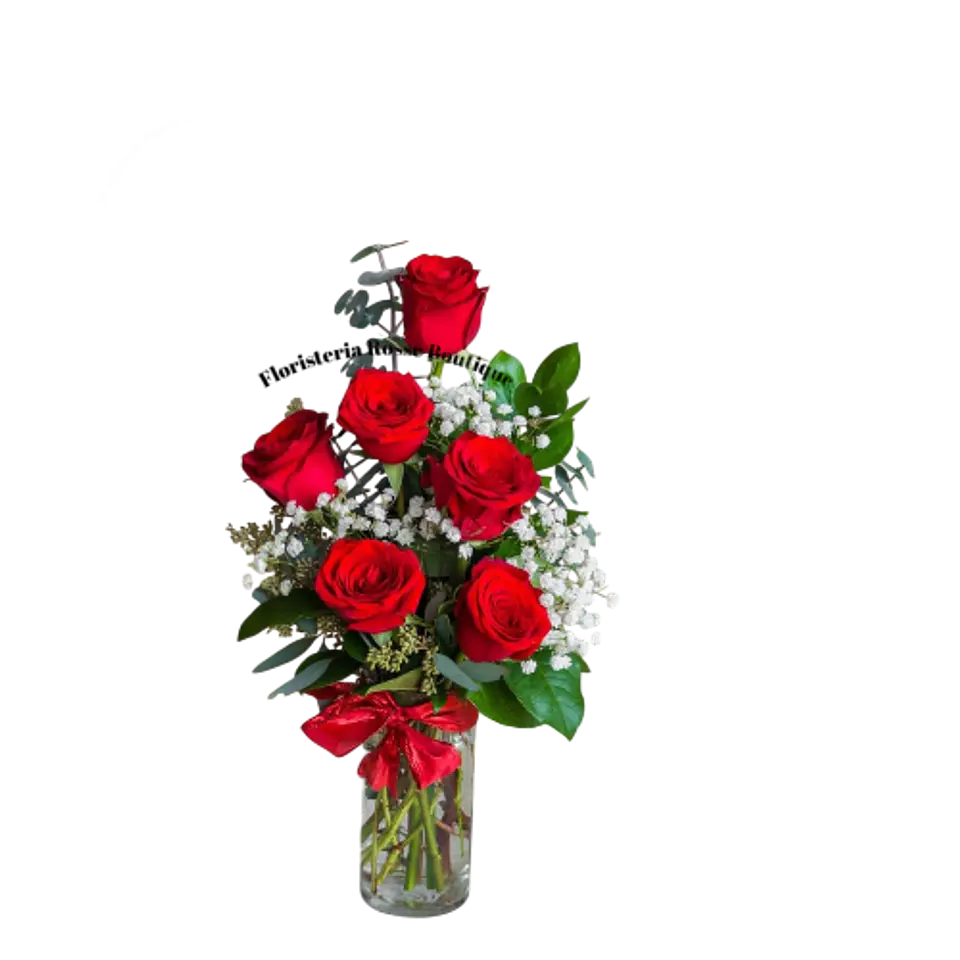 Jarrón de 6 Rosas Rojas 1