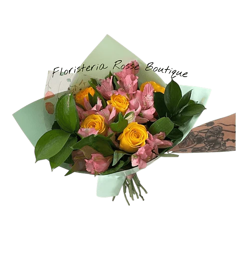 Bouquet de 6 Rosas Amarillas y Astromelias